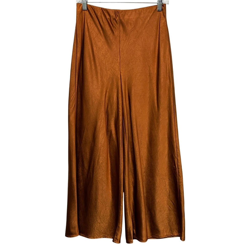 Joie Copper Satin Wide Leg Pants Women's 4 High Rise Rust Bronze Liquid READ